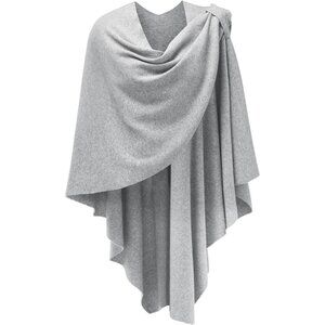 Women's 1-grey Cross Front Poncho Sweater Wrap Knitted Elegant Shawls Cape